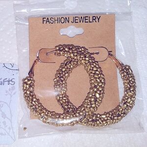 Elegant Gold hoop earrings, sparkly bling day to nite. Size info in images. NEW
